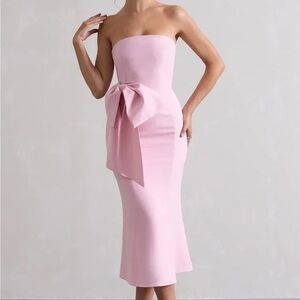 Club L London Strapless Bow-Accent Midi Dress in Light Pink